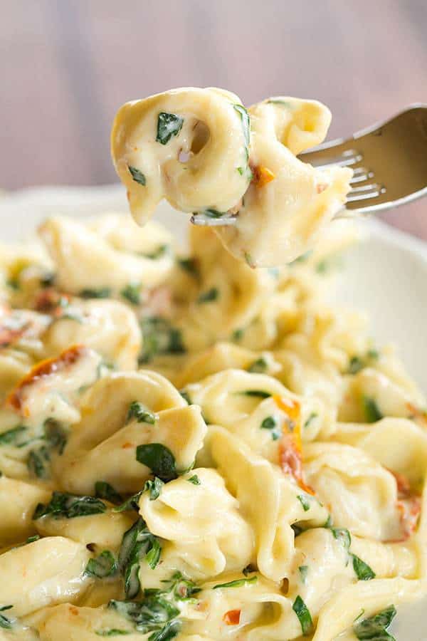 Tortellini in Parmesan Cream Sauce with Spinach and Sun-Dried Tomatoes